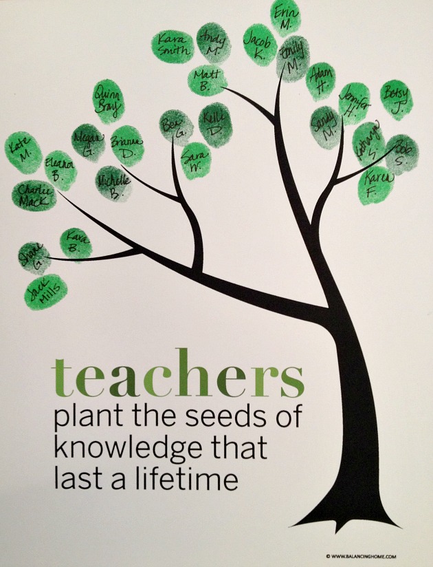 Classroom Fingerprint Tree- perfect gift for teacher appreciation or the end of the year. Free printable from https://balancinghome.com