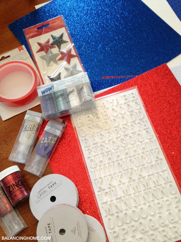 Fourth of July Mantle with American Crafts Glitter Paper and products