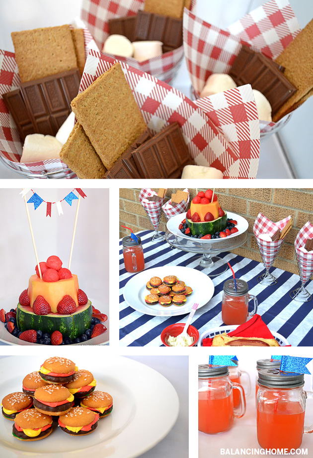 Summer Fun! Dying over those mini hamburger cookies and what a fun way to serve fruit and summer's must-have dessert--S'mores! 