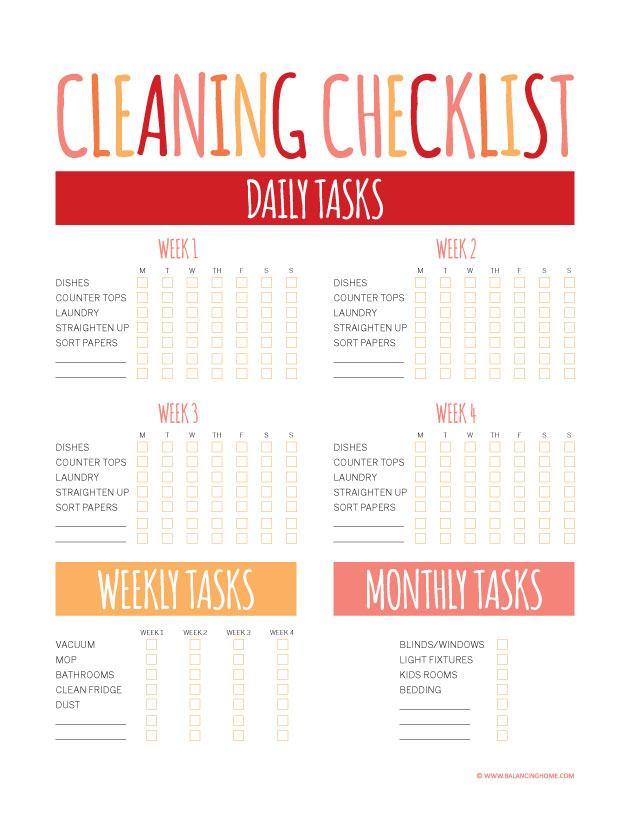 Cleaning checklist printable