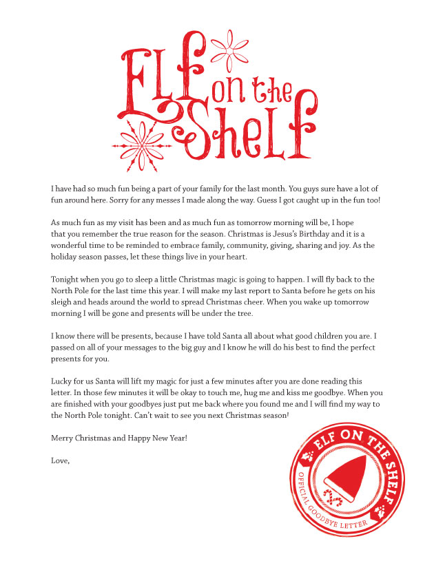Elf On The Shelf Goodbye Letter Template