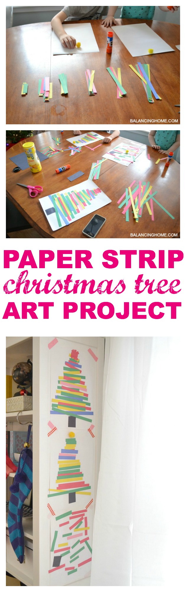 Paper strip Christmas tree art. A fun and simple art project for the kids and there is even some learning involved! 