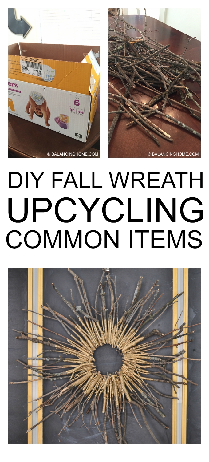DIY Fall Stick Wreath--Upcycle using common items on a budget.