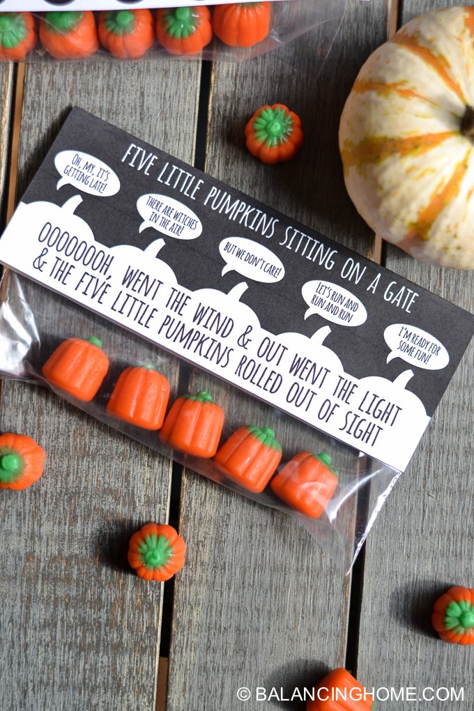 five little pumpkins halloween bag topper printable