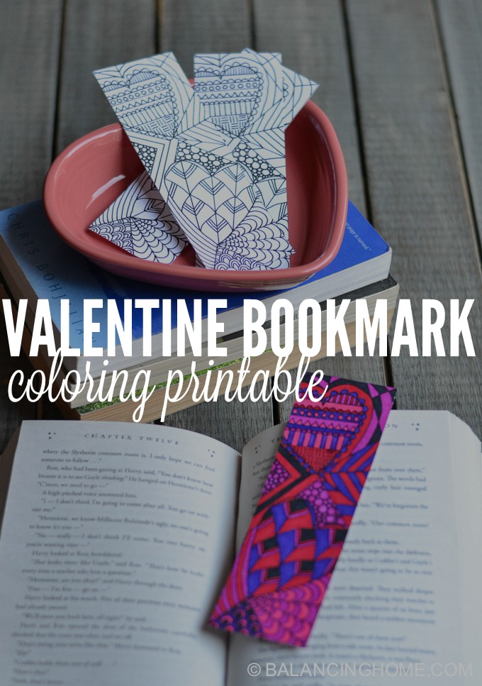 Valentine bookmark coloring printable