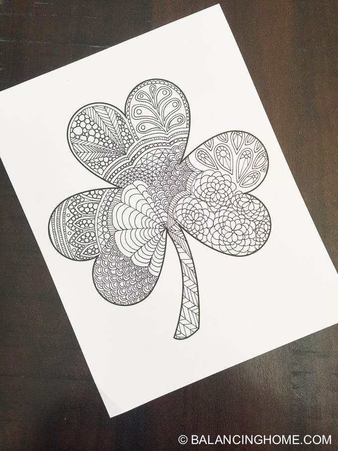 Shamrock coloring printable. Perfect for St. Patricks day. Love it for adults or the classroom.