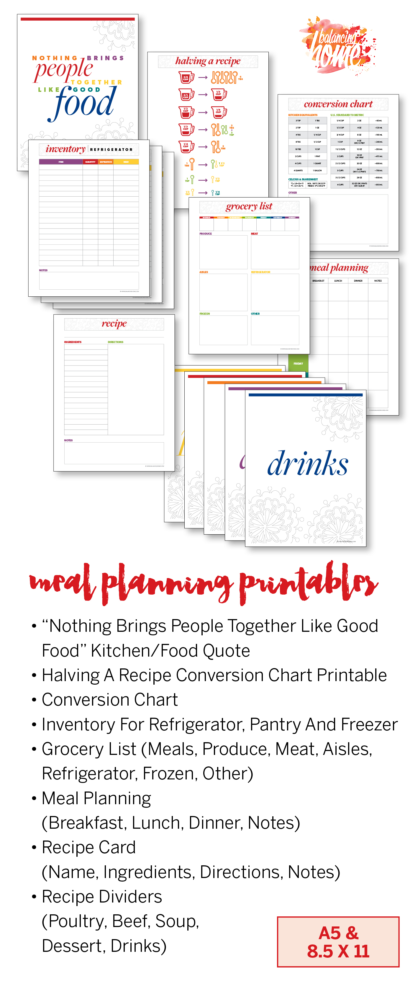 Recipe binder printables, meal planning printables, grocery list, etc.