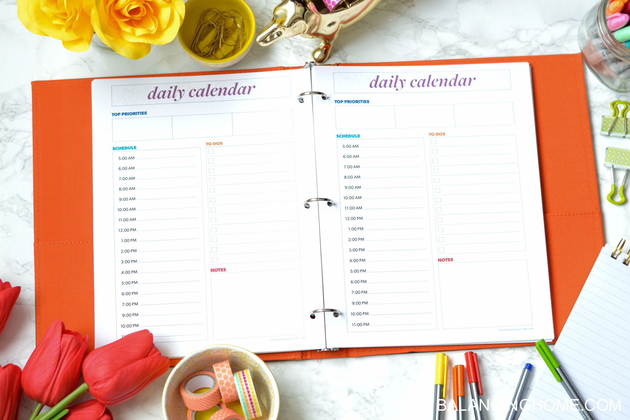 organizing planning printable template - daily calendar