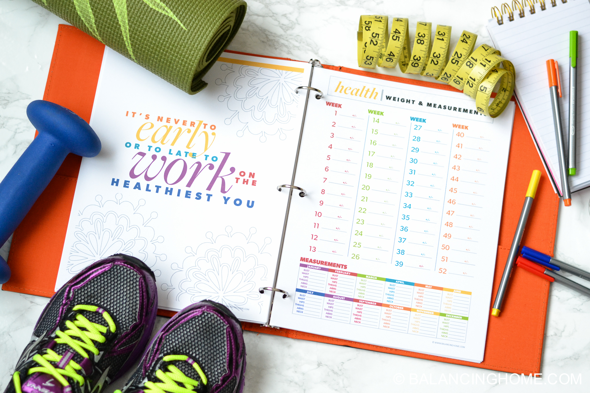 organizing planning printable template - fitness and weight loss printable