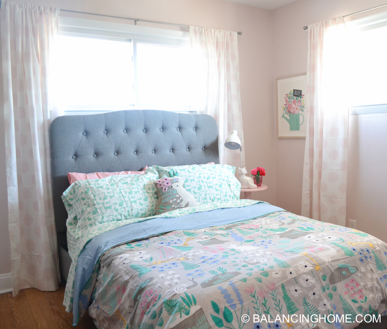 Girl Bedroom Decorating Ideas Moodboard woodland forest folktale, gray, pink, mint, mint, periwinkle