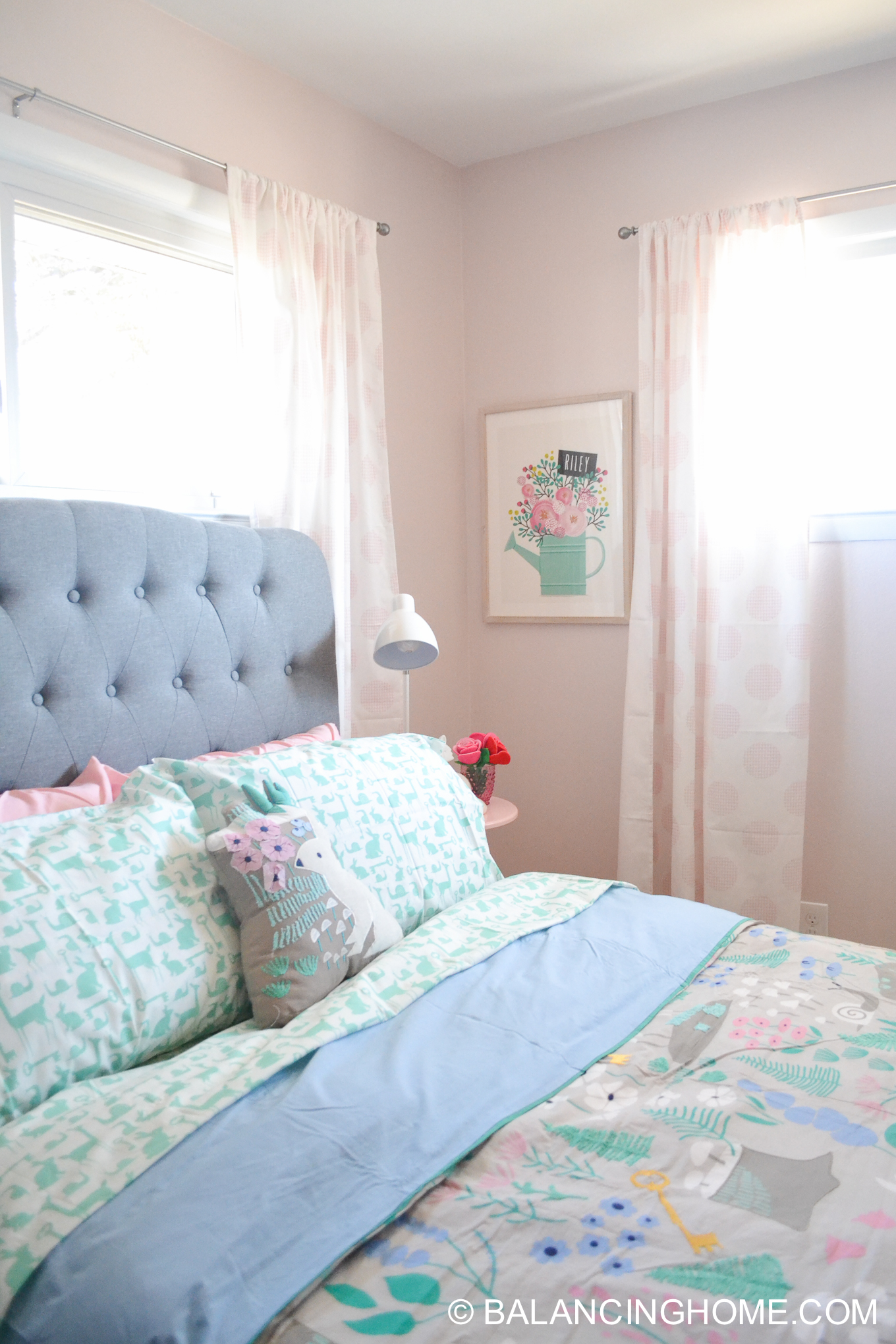 Girl Bedroom Decorating Ideas Moodboard woodland forest folktale, gray, pink, mint, periwinkle